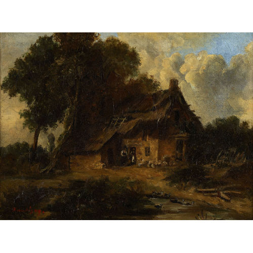 CHARLES FRANOIS DAUBIGNY : Bauernhaus mit Ententeich (DOBIASCHOFSKY AUKTIONEN AG)