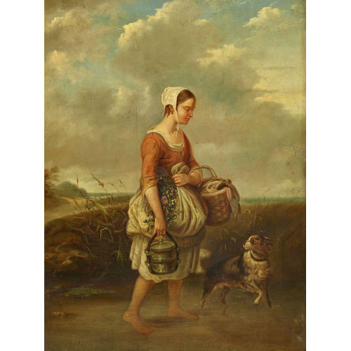 DAVID EMILE JOSEPH DE NOTER : B�uerin mit Hund auf dem Heimweg (DOBIASCHOFSKY AUKTIONEN AG)
