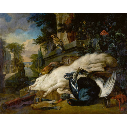 WILLEM FREDERIKSZ. VAN ROYEN : Jagdstillleben vor Parklandschaft (DOBIASCHOFSKY AUKTIONEN AG)