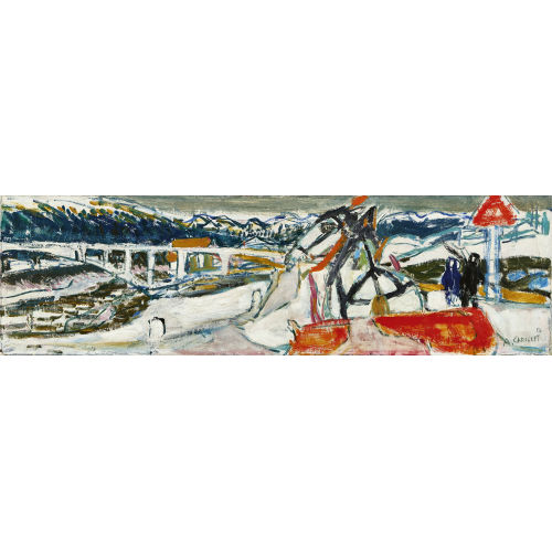 ALOIS CARIGIET : B�ndnerlandschaft mit Pferdegespann vor Viadukt (DOBIASCHOFSKY AUKTIONEN AG)