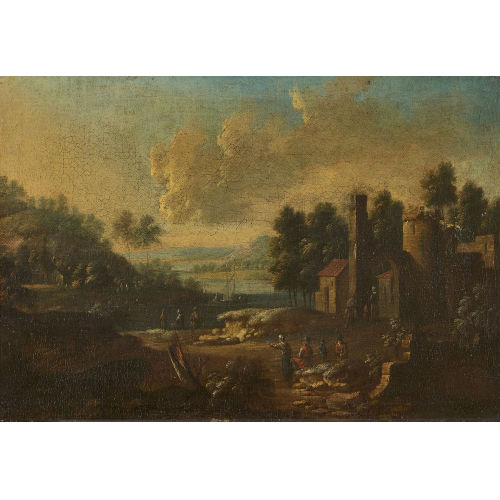 MARC BAETS : Landschaft am Fluss mit H�usern und Staffage (DOBIASCHOFSKY AUKTIONEN AG)