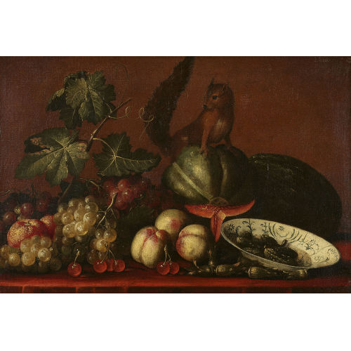 PSEUDO-SIMONS : Stillleben mit Fr�chten, Fayence und Eichh�rnchen (DOBIASCHOFSKY AUKTIONEN AG)