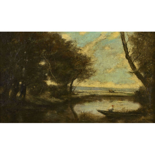 JEAN-BAPTISTE CAMILLE COROT : Flusslandschaft mit Ruderboot (DOBIASCHOFSKY AUKTIONEN AG)
