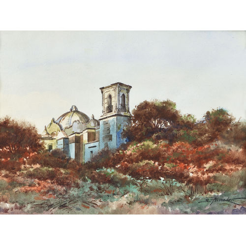SEVERO AMADOR SANDOVAL : Landschaft mit Kirchturm (DOBIASCHOFSKY AUKTIONEN AG)