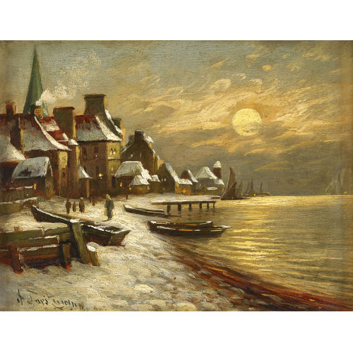 KARL KAUFMANN : Verschneite Stadt am Ufer (DOBIASCHOFSKY AUKTIONEN AG)