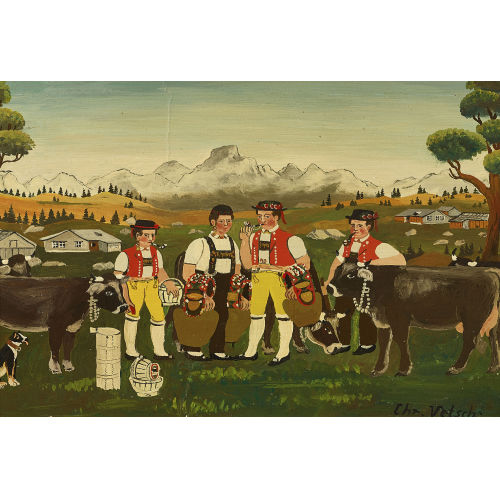 CHRISTIAN VETSCH : Appenzeller Bauern mit K�hen, Glocken und Melkeimern (DOBIASCHOFSKY AUKTIONEN AG)