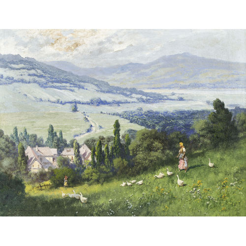L�SZL� NEOGR�DY : Weite Landschaft mit G�nsen und B�uerinnen (DOBIASCHOFSKY AUKTIONEN AG)