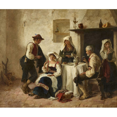 LUIGI ZUCCOLI : Interieurszene mit verliebtem Paar (DOBIASCHOFSKY AUKTIONEN AG)