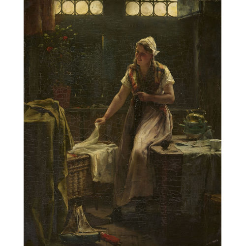 EDWARD PORTIELJE : Interieur mit junger Frau (DOBIASCHOFSKY AUKTIONEN AG)