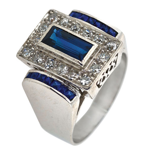 SAPHIR-DIAMANT-RING : Bucherer, Luzern, um 1940-1950 (DOBIASCHOFSKY AUKTIONEN AG)