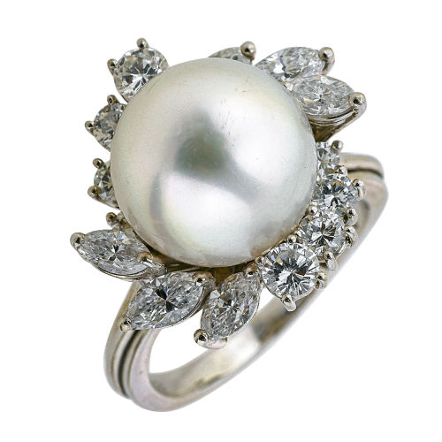 PERLEN-DIAMANT-RING : Bucherer, Luzern (DOBIASCHOFSKY AUKTIONEN AG)