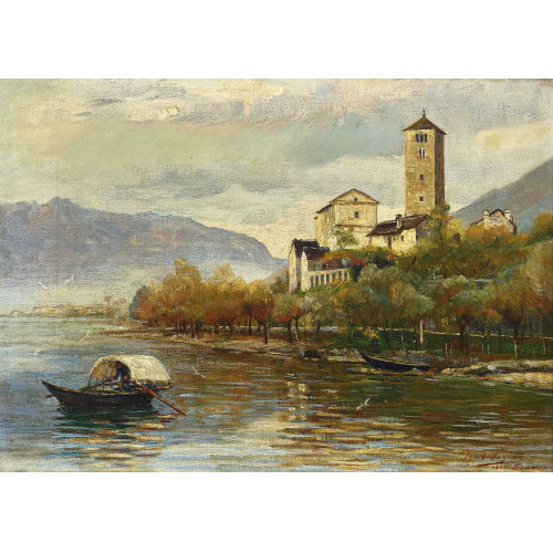 JAKOB WAGNER : Herbstlicher Lago Maggiore mit Kirche (DOBIASCHOFSKY AUKTIONEN AG)