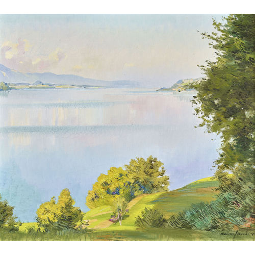 MARCUS JACOBI : Sommerliche Landschaft am Thunersee (DOBIASCHOFSKY AUKTIONEN AG)