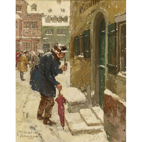 WILHELM II ROEGGE : Winterszene vor einem Gasthaus (DOBIASCHOFSKY AUKTIONEN AG)