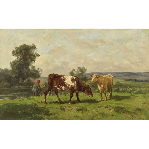 19./20. JH. SCHWEIZ : B�uerin mit K�hen (DOBIASCHOFSKY AUKTIONEN AG)