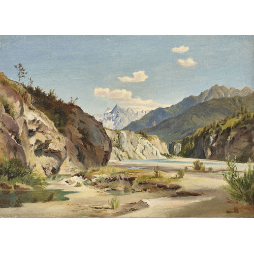 CARL FRANZ EMANUEL HAUNOLD : Sommerliches Flusstal im Gebirge (DOBIASCHOFSKY AUKTIONEN AG)