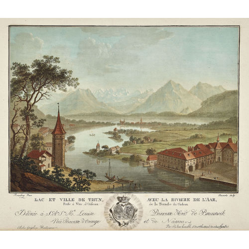 CASPAR WOLF : 'Lac et ville de Thun, avec la riviere de l'Aar,...' (DOBIASCHOFSKY AUKTIONEN AG)