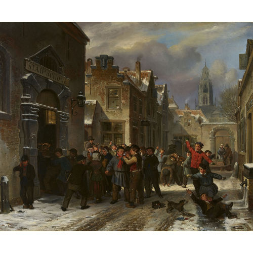 HERMAN FREDERIK CAREL TEN KATE : Handgemenge vor dem Schulhaus (DOBIASCHOFSKY AUKTIONEN AG)