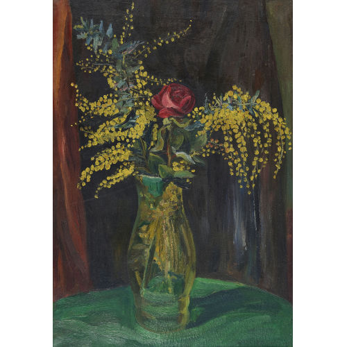 ARTHUR GRIMM : Mimosen und Rose in Glasvase (DOBIASCHOFSKY AUKTIONEN AG)