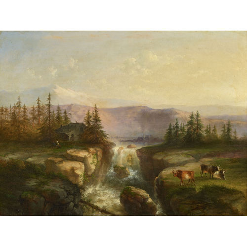 ALEXANDRE CALAME : Landschaft mit Wasserfall und weidenden K�hen (DOBIASCHOFSKY AUKTIONEN AG)