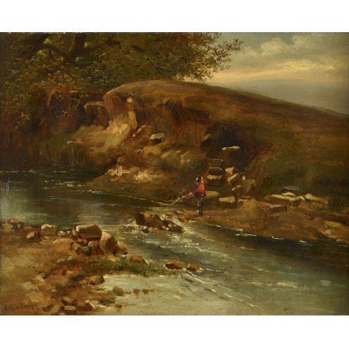 ALEXANDRE CALAME : Angler am Bach (DOBIASCHOFSKY AUKTIONEN AG)