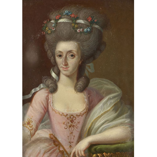 FRANCIS HAYMAN : Portrt einer eleganten Dame mit Blumenkette im Haar (DOBIASCHOFSKY AUKTIONEN AG)