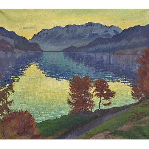 WALDEMAR THEOPHIL FINK : 'Herbstmorgen (Tagesanbruch) am Thunersee' (DOBIASCHOFSKY AUKTIONEN AG)