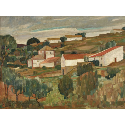 EDMOND BILLE : Paysage de Portugal aux toits rouges (DOBIASCHOFSKY AUKTIONEN AG)