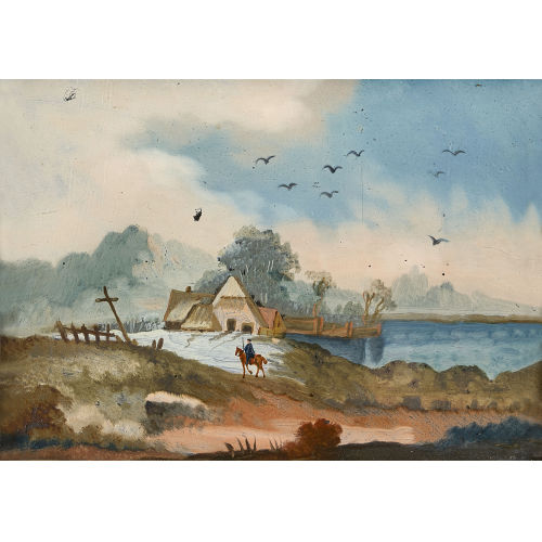 19. JH. DEUTSCHLAND : Landschaft mit Geh�ft und Reiter am Ufer (DOBIASCHOFSKY AUKTIONEN AG)