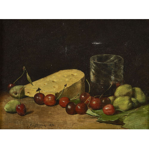 FRANCISCO PARERA Y MUNT� : Stillleben mit Obst, K�se und Glas (DOBIASCHOFSKY AUKTIONEN AG)
