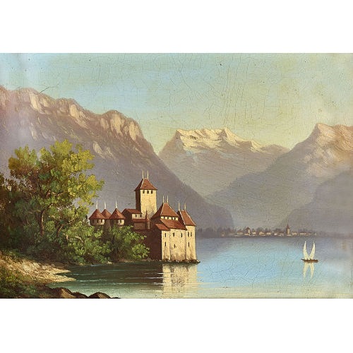 19./20. JH. SCHWEIZ : Genfersee mit Schloss Chillon und Dents du Midi (DOBIASCHOFSKY AUKTIONEN AG)