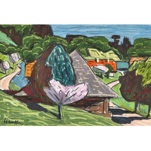 FRED STAUFFER : Sommerliche Emmentaler Landschaft mit H�usern (DOBIASCHOFSKY AUKTIONEN AG)