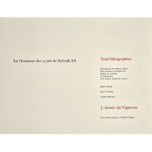 JACQUES BERGER : 'En l'honneur des 75 ans de Schenk SA. Neuf lithographies' (DOBIASCHOFSKY AUKTIONEN AG)