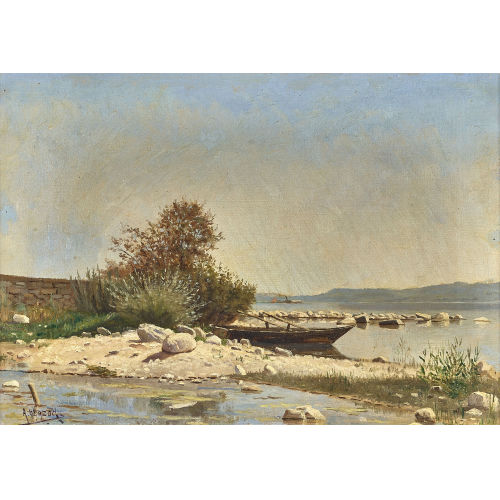 ARTHUR CHARLES HENRI HERZOG : Sonniges Seeufer mit Ruderboot (DOBIASCHOFSKY AUKTIONEN AG)