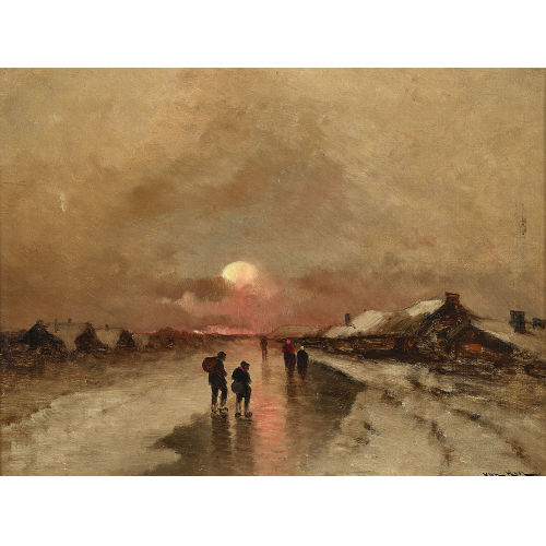 JOACHIM (AUCH HIER HIERSCH-MINERBI : Szene am zugefrorenen Kanal im Abendlicht (DOBIASCHOFSKY AUKTIONEN AG)