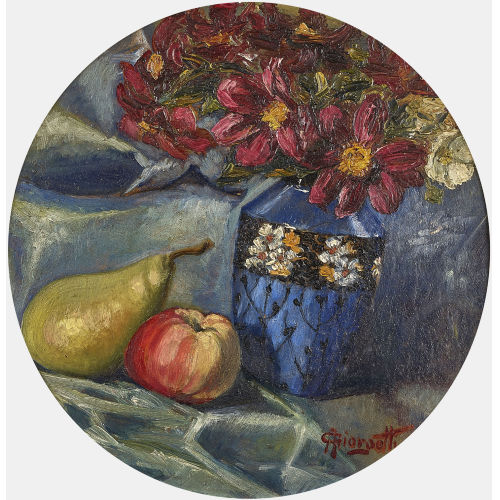 ANGELO GIORGETTI : Stillleben mit Blumenvase und Kernobst (DOBIASCHOFSKY AUKTIONEN AG)