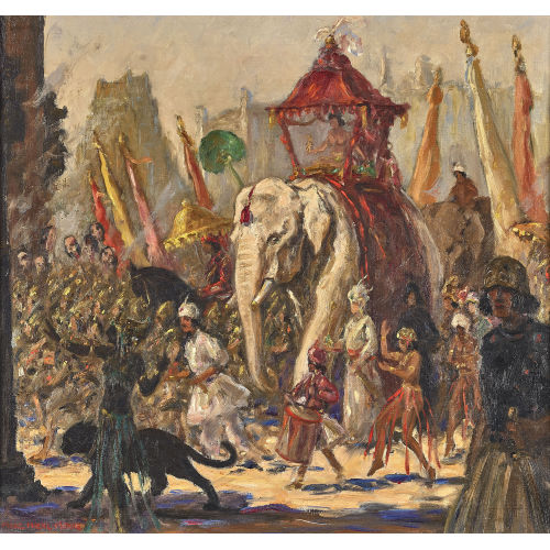 FRANZ HIENL-MERRE : Indische Parade mit Elefanten (DOBIASCHOFSKY AUKTIONEN AG)