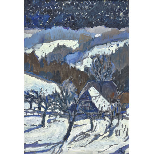 FRED BAUMANN : Emmentaler Winterlandschaft im Mondschein (DOBIASCHOFSKY AUKTIONEN AG)