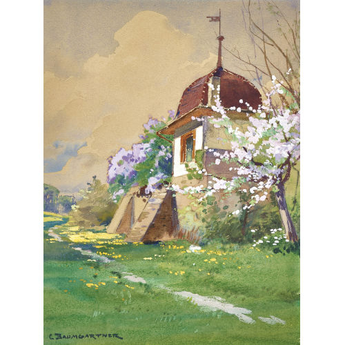 CHRISTIAN BAUMGARTNER : Fr�hlingslandschaft mit Gartenhaus (DOBIASCHOFSKY AUKTIONEN AG)