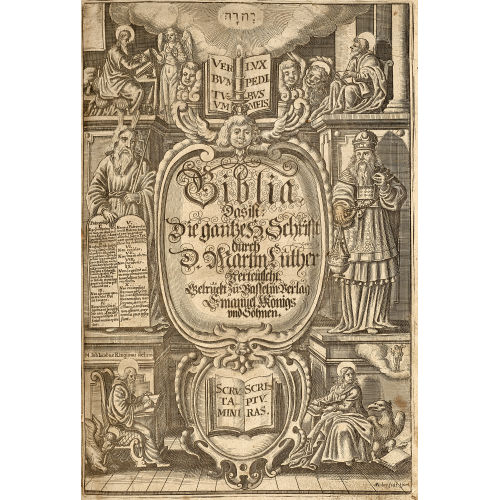 BIBEL : 'Biblia. Das ist Die gantze heilige Schrift Alten und Neuen Testaments, verteutschet durch Doctor Martin Luther. Mit sehr reichen Summarien ber alle Capitul und ordenlicher Absetzung der Versiculn, Concordantzen, Chronologey (...) das 4. auffgelegt und verfertiget, auch anjetzo mit schnen Figuren vermehret' (DOBIASCHOFSKY AUKTIONEN AG)