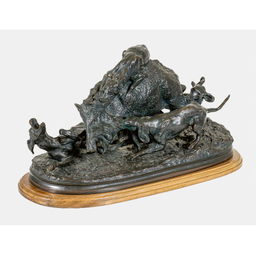PIERRE-JULES M�NE : 'Chasse au sanglier (sanglier pris par quatre chiens)' (DOBIASCHOFSKY AUKTIONEN AG)