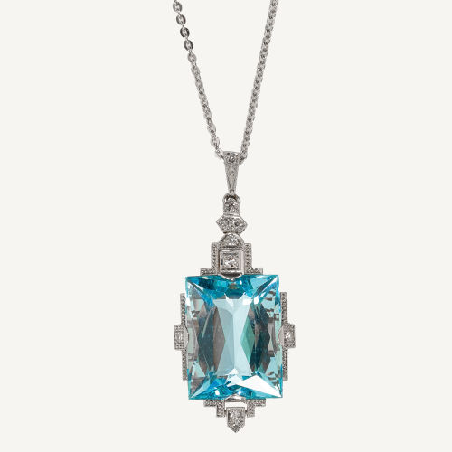 AQUAMARIN-DIAMANT-ANH�NGER MIT KETTE : Art d�co (DOBIASCHOFSKY AUKTIONEN AG)