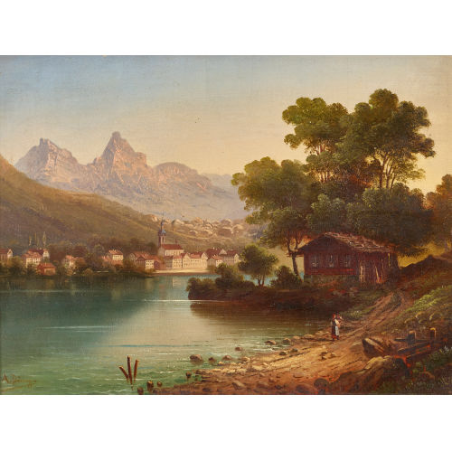 ALFRED D�NZ : Brunnen am Vierwaldst�ttersee mit Mythen (DOBIASCHOFSKY AUKTIONEN AG)