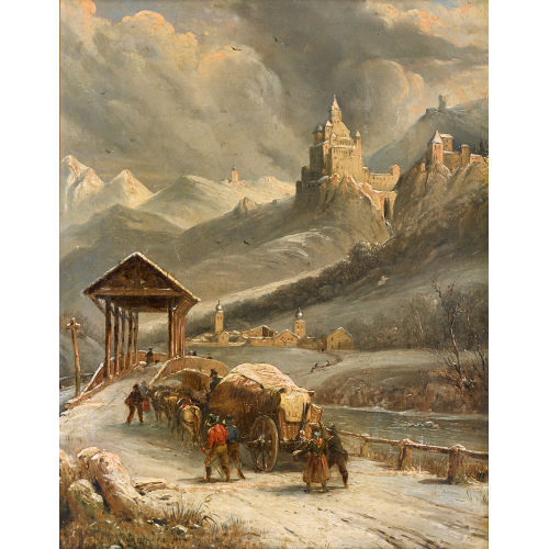 19. JH. �STERREICH : Winterlandschaft im Gebirge mit Fuhrwerk (DOBIASCHOFSKY AUKTIONEN AG)