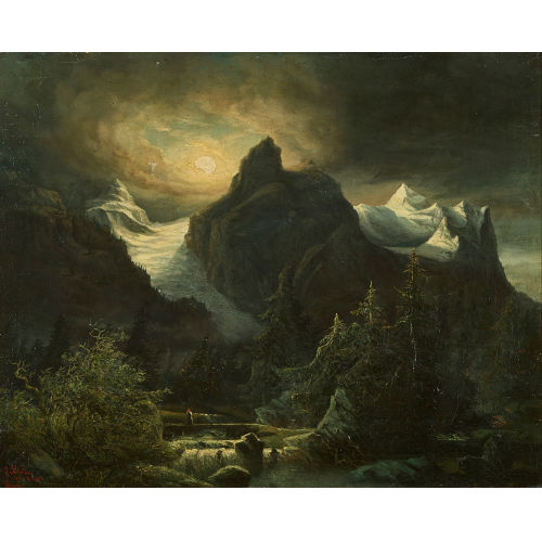 JULIUS RIETER : Well- und Wetterhorn im Mondlicht (DOBIASCHOFSKY AUKTIONEN AG)