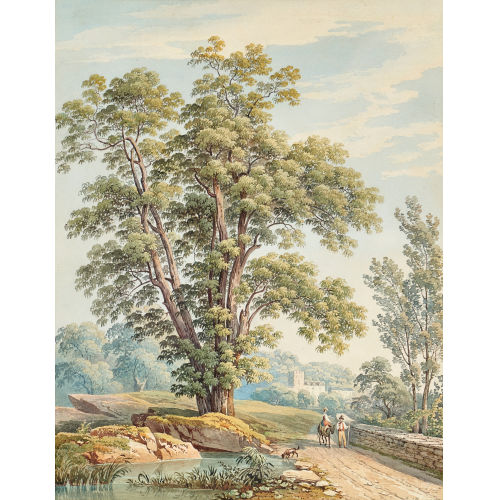 JACQUES-HENRI JUILLERAT : Weg mit Bauernpaar und Esel sowie Weiher (DOBIASCHOFSKY AUKTIONEN AG)