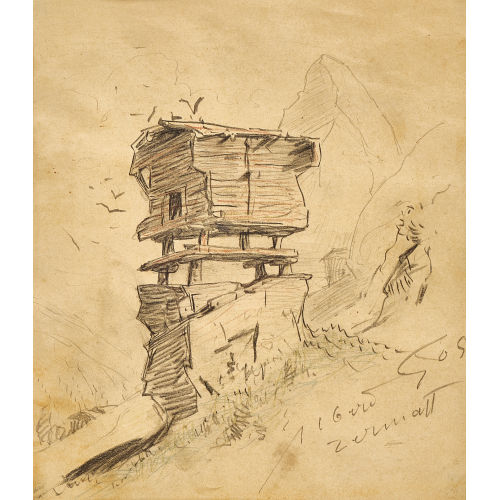 ALBERT HENRY JOHN GOS : Walserhaus mit Matterhorn (DOBIASCHOFSKY AUKTIONEN AG)
