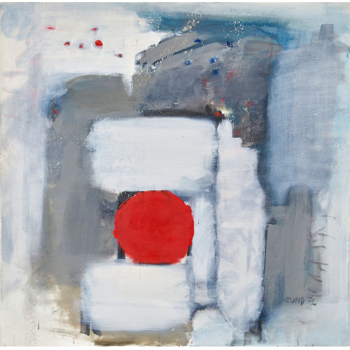 ROGER PFUND : 'Assiette rouge sur nappe blanche' (DOBIASCHOFSKY AUKTIONEN AG)