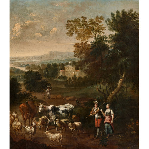 18. JH. NORDITALIEN : Landschaft mit Hirten und Vieh (DOBIASCHOFSKY AUKTIONEN AG)