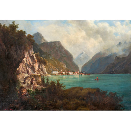 ARNOLD JENNY : Blick auf Flelen am Vierwaldstttersee mit Bristenstock (DOBIASCHOFSKY AUKTIONEN AG)